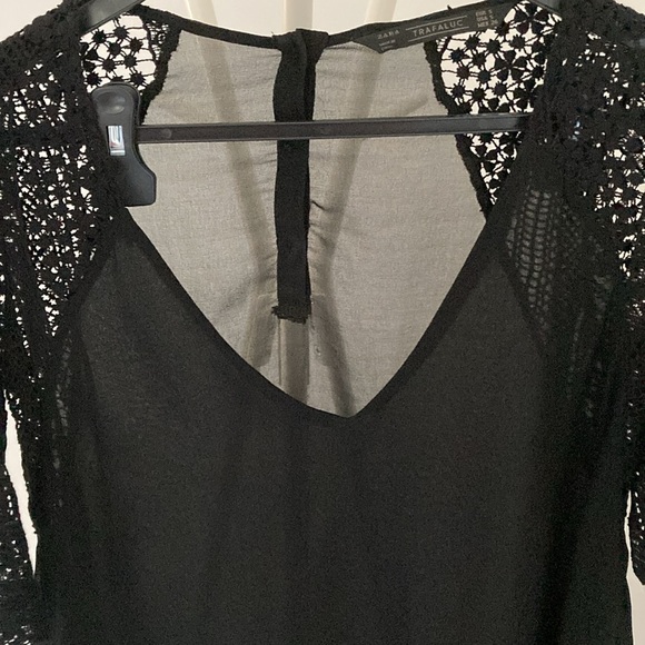 ZARA Trafaluc Women’s Black Chiffon Blouse Crochet Sleeves V Neck Size S - Picture 8 of 8